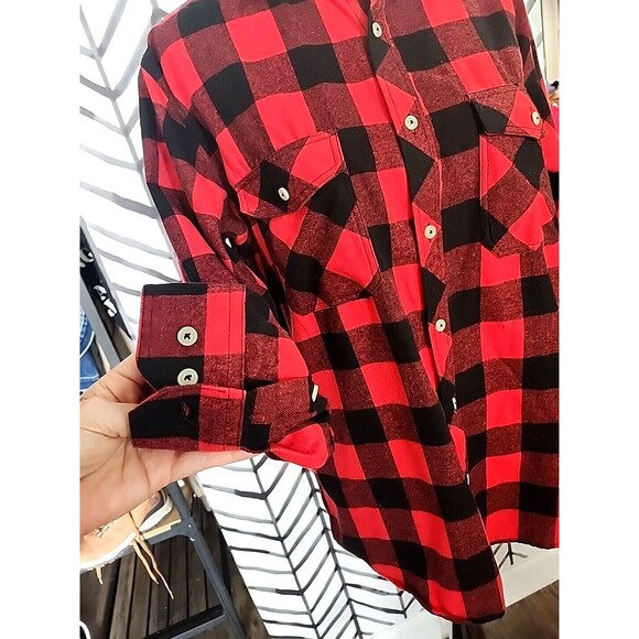 Men's Red Plaid Shirt Large Design In‎ Italy, Warm Thick Rockabilly Style - Picture 3 of 8